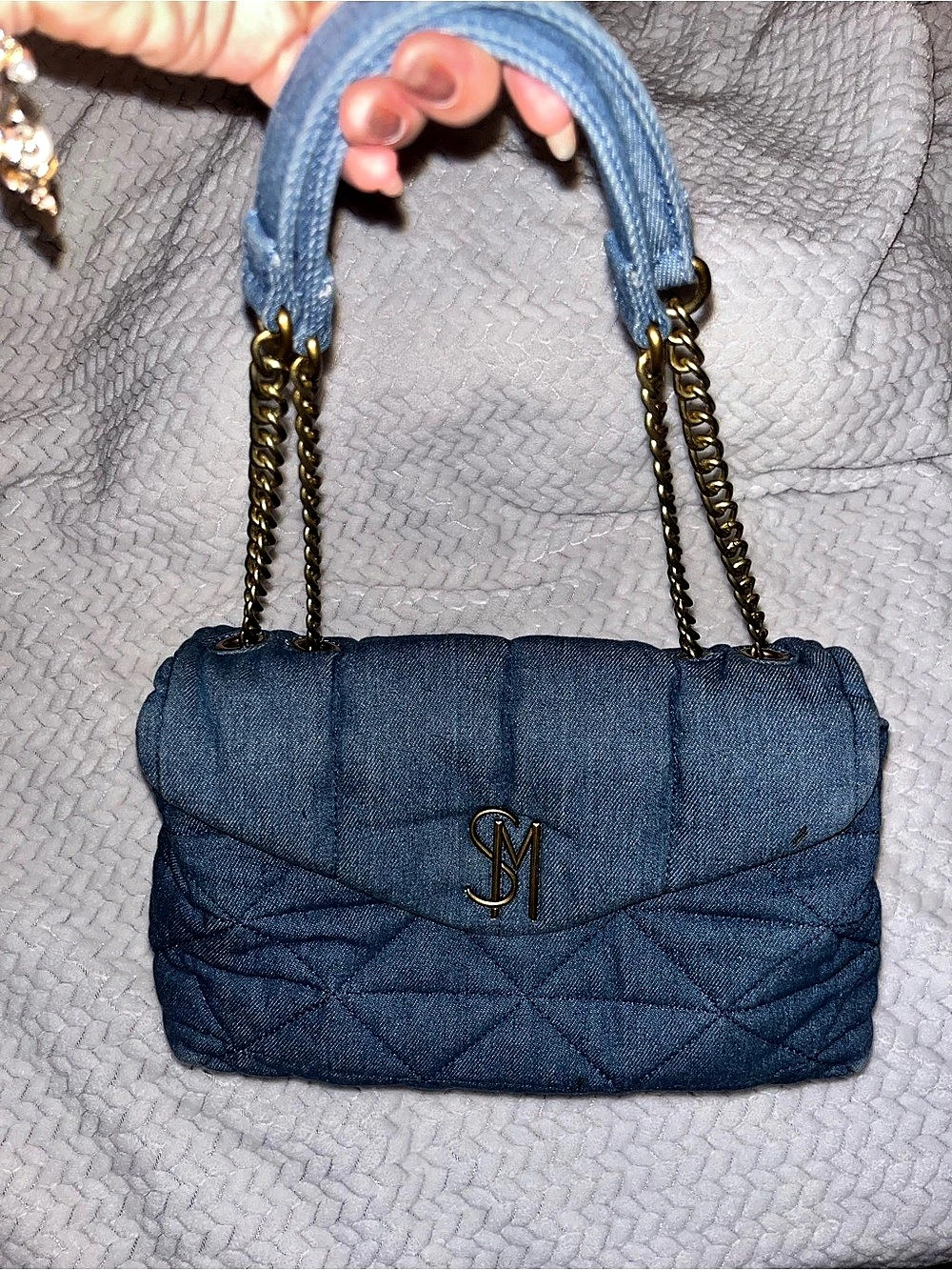 Steve Madden Quilted Shoulder Bag in Blue Denim